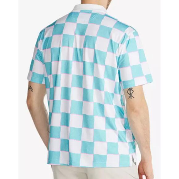 NEW CHUBBIES Youth Blue White The Pawn Performance Checkered Polo Shirt Size L - Picture 2 of 5